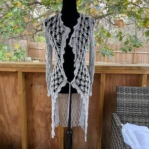 Anicy Manuguian Women's Grey Long Sleeve Crocheted Sweater Size XS/S